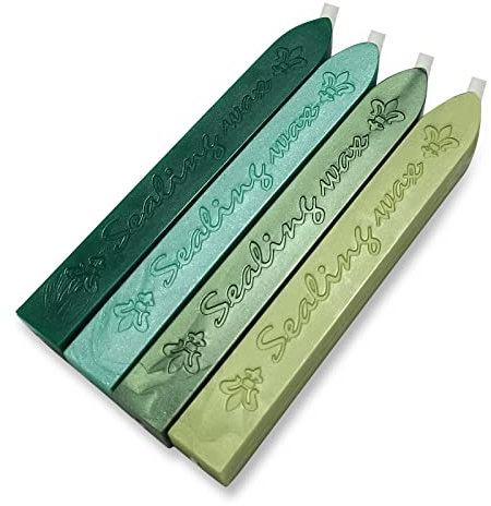 4 Stück Retro Siegelwachs, Siegelwachsstäbe mit Dochten, wachssiegel für Vintage Siegellack Stempel und Brief,Einladungen,Paket (Frühlingsgrün)