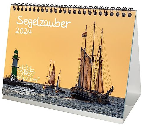 Segelzauber DIN A5 Tischkalender für 2024 Segeln Segelschiffe und Meer - Geschenkset Inhalt: 1x Kalender, 1x Weihnachts- und 1x Grußkarte (insgesamt 3 Teile)