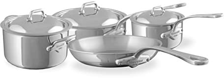 Mauviel M'Cook Batterie de cuisine 7 pièces en inox poli 5 plis avec poignées en fonte inox Fabriqué en France
