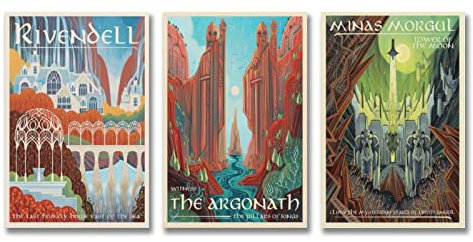 JIANJIE Rivendell LOTR Reiseposter – Herr der Ringe – Retro Vintage Poster – Set mit 3 Bündeln Posterdruck Kunst Wandbild Leinwand Poster Modern Schlafzimmer