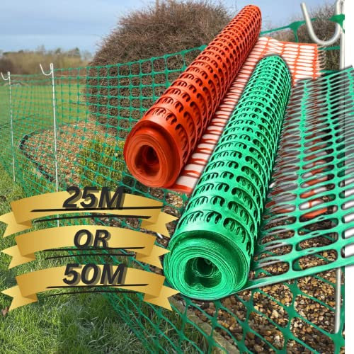 Smith & Barker Barrier Fencing Mesh Roll 130gsm Temporary Garden Outdoor Dog Fence Building Site Plastic 25M 50M Netting Pins Stakes Shepherds Crook (50M Orange)