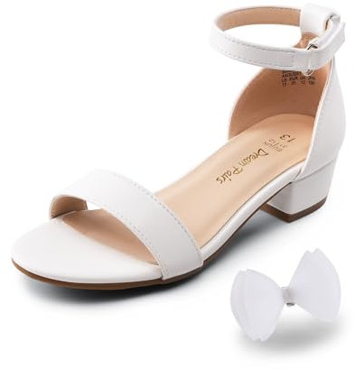 DREAM PAIRS mädchen sandalen Sommer Kinder Prinzessin Schuhe Abnehmbare Schleife Niedriger Knöchelriemen Absatz High Heels Mary Jane Schuhe,Size 36,Weiss,SDSD2320K