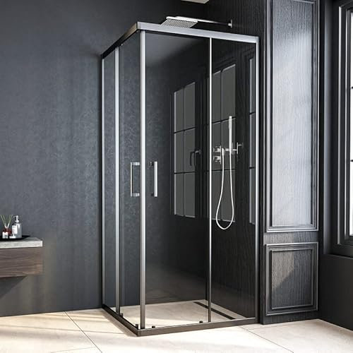 Duschkabine Schwarz 90x90x185cm EckeinstiegDoppel Schiebetür Duschabtrennung Duschwand Duschabtrennung-glas 6mm ESG Sicherheitsglas
