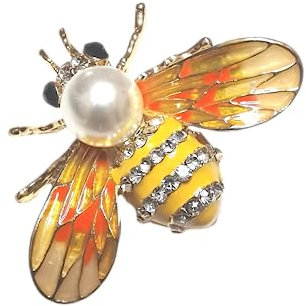 GIMIRO Bienen Brosche Elegante Schmetterling Brosche, Goldfarben, Perle und Kristalle, Emaille-Details in Orange und Gelb, Anstecknadel für Damen (R)