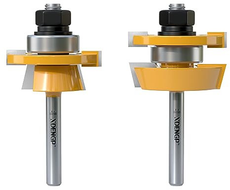 XDENGP 2PCS Shaker Style Rail and Stile Router Bits Set 1/4 Inch Shank, 3/8 Inch Cutting Depth, Up to 7/8 Inch Stock, Kitchen Cabinet Door Frame Shaper Cutters Raise Panel Making Router Bit Set
