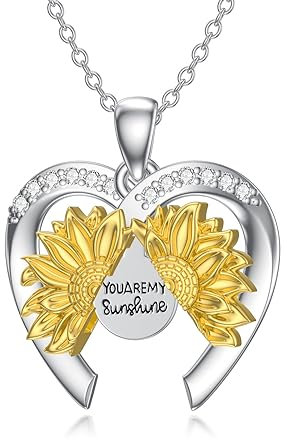 YAFEINI Sonnenblumen Medaillon Halskette Sterling Silber Liebes Herz Anhänger Kette Sonnenschein Halskette Sonnenblume Schmuck Geschenk für Frauen Mädchen (Sonnenblumen Kette)