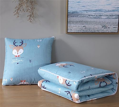 Surwin Reisedecke Kissen Decke 2 in 1, Flugzeug Auto Steppdecke, Mikrofaser Decke Verwandlungskissen mit Reißverschluss, Multifunktionale Zierkissen Wohndecke Sofakissen (100x150cm,Nordisch Elch)