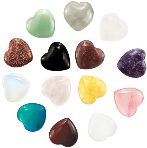 Aitsite Herz Heilkristalle, 15 Stück Herzsteine Edelsteine Heilsteine Set Herz Set Rosenquarz Stein Glückssteine für Crystal Therapy, Meditation und Dekorationen