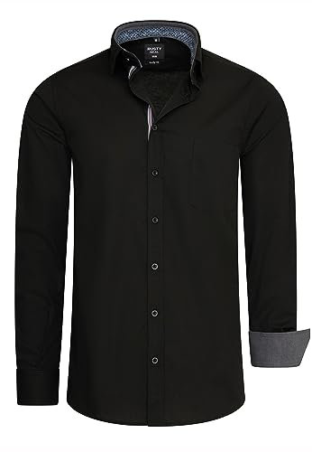 Rusty Neal Freizeit-Hemd Herren Langarm Stretch Hemd im Kontrast Desgin Slim Fit S - 3XL 022, Farbe:Schwarz, Größe S-3XL:XL