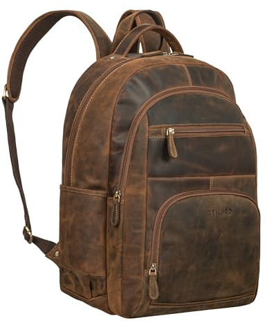 STILORD 'Pierre' Leder Business Rucksack Damen und Herren Arbeitsrucksack groß Laptop Rucksack 15,6 Zoll Handgepäck Rucksack mit vielen Fächern, Farbe:calais - braun