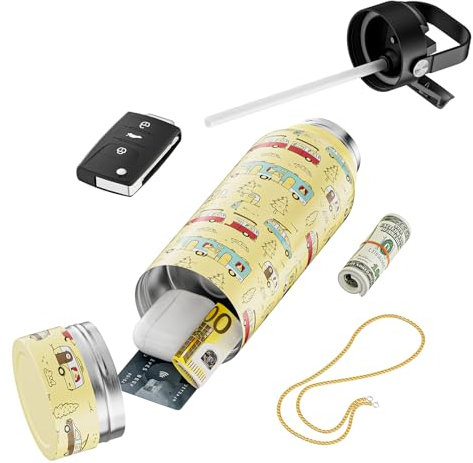 Domemit Boite Cachette Secrete, Bouteille d'eau Isotherme, sans BPA, Mini coffre fort Gourde pour Sport, Gym, Voyage, Plage, Impression 5D, Accessoires Camping Car Caravane, Cadeau Noël Homme Femme