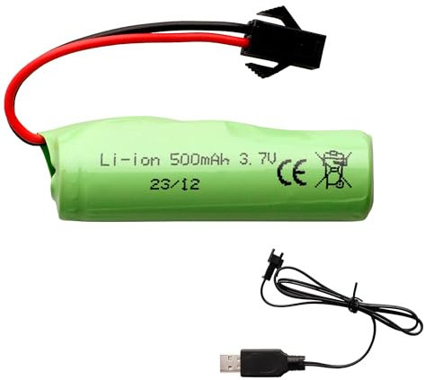E-yiiviil Akku 3.7V 500mAh Li-Ion Akku SM 2P Stecker mit USB Ladekabel Kompatibel mit Doppelseitigem RC Stunt Car Kleines RC Boot Tumbling Amphibienfahrzeug RC Truck und C63 Akku und USB