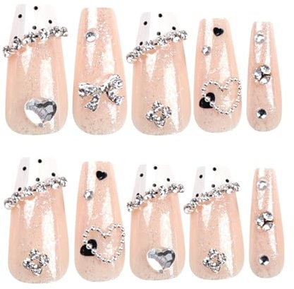 Poo4kark Beauty Glitzer Schleife Kuh Muster Polka Dot Wear Nails Love Glitter Ice Transparent Valentinstag Maniküre Love Maniküre 1 ml Stocknagel Konvolut (White, One Size)