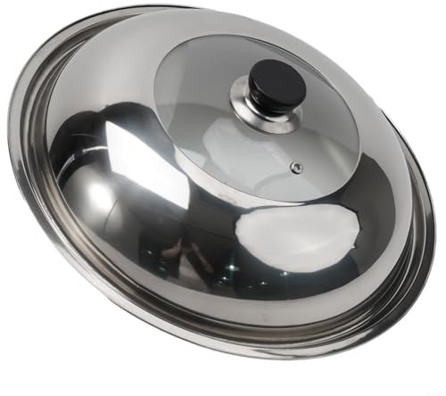 FACAIIO Couvercle pour wok en acier inoxydable, empêche les éclaboussures d'huile, facile à soulever et à utiliser, contrôle de la vapeur sans effort pour la cuisson (34 cm)