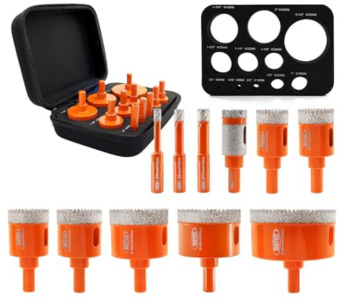 Diamond Core Drill Bit Kit BGTEC Diamond Hole Saw Tile Cutter,Triangle Shank 10pcs 6/8/10/25/28/32/35/45/50/65mm Drill Bits+1pc 20mm Drilling Finger Bit