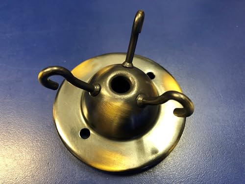 CEW COLCHESTER ELECTRICAL WHOLESALE LTD 3 Hook Ceiling Rose Plate Antique Brass M10 Centre Hole 75mm OD