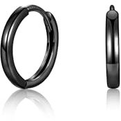 MASOP Ohrringe Schwarz, 1 Paar Creolen Silber 925 Stecker 8mm Damen Frauen Mädchen Herren Schlicht Simpel Basis Leicht Einfach