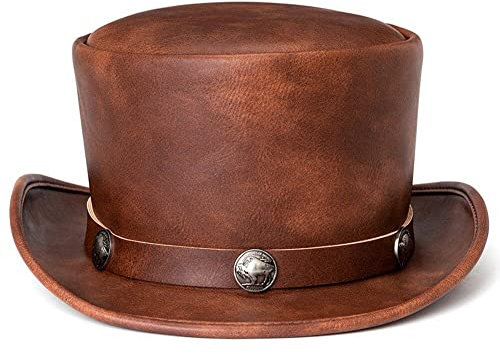 Tsffae Leder-zauberhut, Steampunk-Gentleman-Hut, Flacher Zylinder, Klassischer Schwarzer Zylinder, Vintage-lederhut Für Damen Und Herren