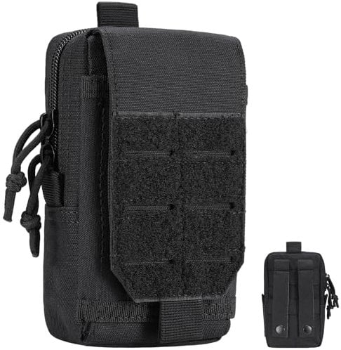 Hejo Tactical Molle Pouch, Utility Belt Pouch with Zipper, Molle Phone Pouch, Belt Bag for Men, Multifunctional Waist Bag for Sports, Hiking, Camping,Traveling, Cycling, Fishing (Black)