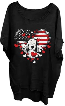 HOOUDO Sonderangebote Schnäppchen Modisches, lässiges Damen-T-Shirt mit Motiv „Love Dog“ aus Baumwolle und Leinen, bequem, locker, groß Angebote Oberteil Damen Damen Tunika Sale Angebote Bestellung