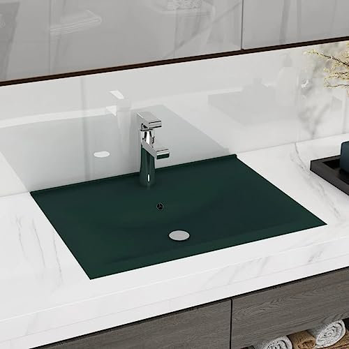Home Items, Luxus-Waschbecken mit Wasserhahnloch, matt, dunkelgrün, 60 x 46 cm, Keramik, Anzugmöbel