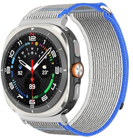 Astorgos Nylon Sport Loop Compatibile con Cinturino Samsung Galaxy Watch Ultra 47mm (2025/2024) per Uomo Donna, Cinturino di Ricambio Regolabile per Galaxy Watch 7 Ultra, Blu/Grigio