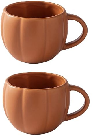 Kürbis Tasse, Niedliche Keramik Kürbis Becher, 450 Ml Keramik Pumpkin Mug, Lustige Kaffeetasse Kürbis Trinkbecher Pumpkin Mug Halloween Tasse, Neuartige Halloween Tasse In Kürbisform (2PCS)