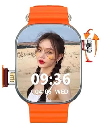 XINDADA New CDS9 Ultra Android Smart Watch New S9 Ultra 4G Network SIM Card Amoled GPS WiFi Gooogle Play Store Health Monitoring Men Women (4+64gb,Orange)
