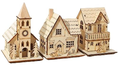 Décorations de Noël à LED en bois – Maison de village à DEL pour salon, chambre, entrée, fenêtre