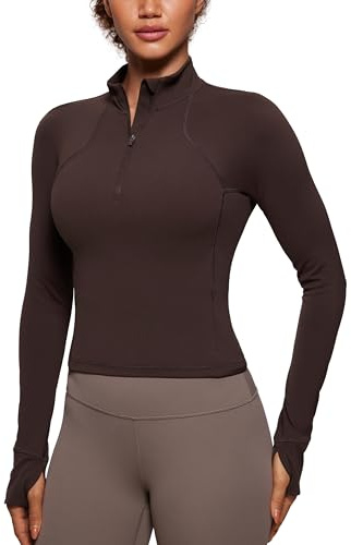CRZ YOGA Butterluxe Half Zip Crop Top | Workout, Extrem Weich, Slim Fit, Daumenlöcher, Seitentasche, Sportshirt Langarm für Damen
