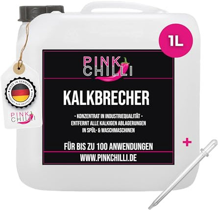 Pink Chilli Kalkbrecher 1l - Waschmaschinen und Spülmaschinen Reiniger - ca 100 Anwendungen Kalkentferner extra stark - Anti-Kalk Industriereiniger gegen Kalkablagerungen - Maschinenreiniger Entkalker