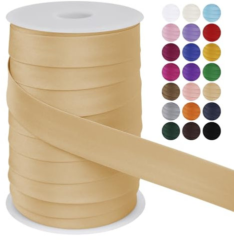 LEREATI Schrägband 25mm x 50m, Einfassband zum Nähen Doppelt Gefaltetes Stoffband aus Polyester Hemming Tape Satin, Nahtband zum Nähen Basteln Dekorationen DIY Handwerk (Champagner)