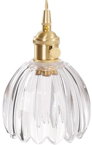 Glass Pendant Lamp with Battery and Remote Control, Rechargeable LED Pendant Light, Without Power Connection, Dimmable Retro Pendant Lamp Battery, Dimmable Pendant Light with 6 RGB Colours (Clear)