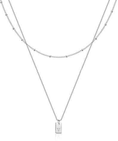 RWQIAN Layering Kette mit Buchstaben V Anhänger Damen Buchstaben Kette Silber Edelstahl Initialen Letter Halskette Schmuck Buchstaben Geschenke fur Frauen Teenager Mädchen