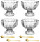 4er Set Eisschalen Dessertschale Glas Mit Fuß, 145ml Eisbecher Dessertgläser Eisgläser Mit Löffel, Niedliche Tulpenglas Eiscremegläser Für Eiscreme, Sorbet, Dessert, Tiramisu, Pudding (Stil A)