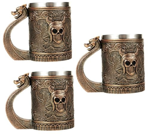 Gatuida Lot De 3 Chopes À Bière En Acier Inoxydable Avec Squelette Nordique Viking Chopes À Corne Viking Chopes Empilables Chopes Polyvalentes Soucoupe À Thé Chope De Camping