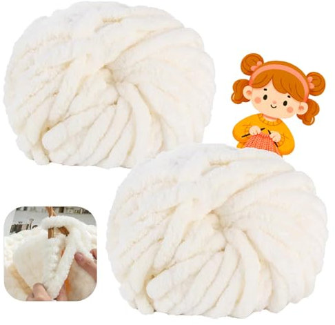 Dicke Wolle Garn 500 g ca.54 m, Milchig Weiß Chunky, Grobstrick Weiches Wollgarn für Decke, XXL Riesen Wolle Perfekt zum Weben von Schals Mützen Haustier Nest (01-Milch weiß)