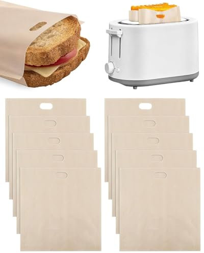 BARRU 10 Stück Toastbeutel aus Teflon,Toaster Beutel Toastertaschen,wiederverwendbare Antihaft-Toasttüten,für Käse-Sandwiches Würstchen Pizza Backofen Mikrowelle - pflegeleicht, hitzebeständig