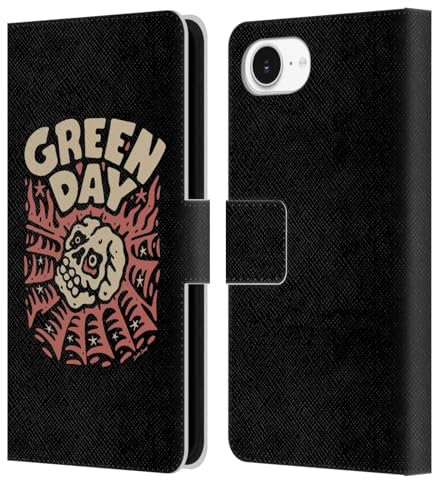 Head Case Designs Offizielle Green Day Skull Spider Graphics Leder-Wallet-Hülle Kompatibel mit Apple iPhone 16e