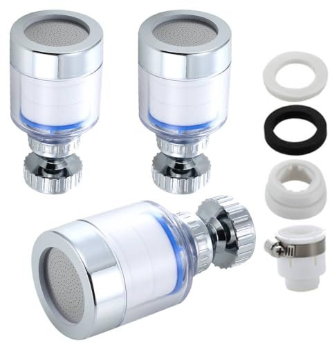 3 Pcs Water Faucet Filters, 360 Degree Rotating Sink Tap Water Filters Hard Water Purifier with Universal Adapter for Home Kitchen Bathroom Shower