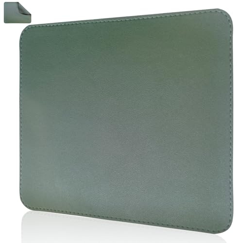 PU Leather Non-Slip Mouse Pad with Stitched Edge Water-Resistant Mousepad for Computers Laptops, Portable Small Office Accessory Gaming Mouse Mat(Green 10.2''X 8.2'')