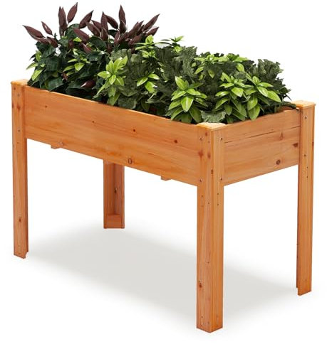 COSTWAY Hochbeet Holz, Erhöhtes Gartenbeet, Pflanzkasten mit Drainagelöchern, Gemüsebeet Pflanzbeet rechteckig, Kräuterbeet groß, Pflanztrog für Balkon Garten Terrasse, 120 x 60 x 82 cm (Braun)