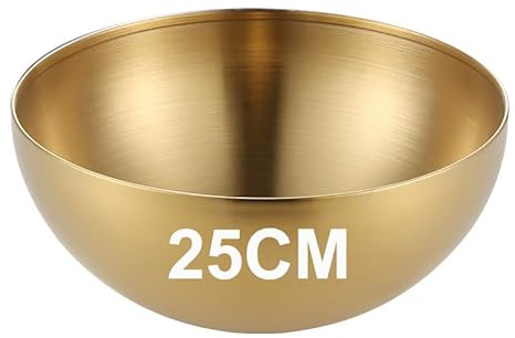 Bhina 1 Stück Große Goldene Koreanische Art-Reis-Schüssel, Koreanische Edelstahl Schüssel, Salatschüssel Rührschüssel Edelstahl, Kapazität für Salate, Nudeln, Suppen, Reis, Obst (25cm)