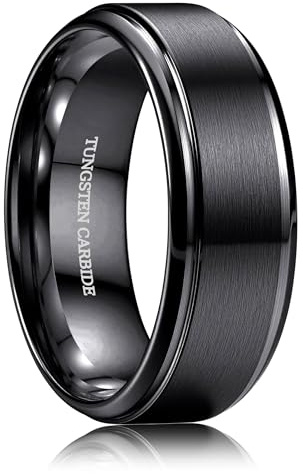 Jstyle Tungsten Wedding Rings for Men Women 8MM Mens Wedding Band Black/Silver/Gold Mens Rings, Matte Surface Polished Edge Engagement Promise Men Ring Jewelry Comfort Fit Black Ring Size 10