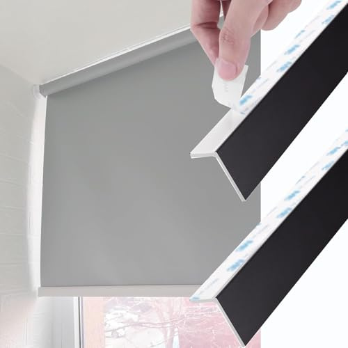 Window Blind Light Gap Blockers Black, Self Adhesive L-Shaped Blackout Roller Shades Side Tracks 2 PCS, PVC Blocking Strips for Privacy Protection(L 125cm)