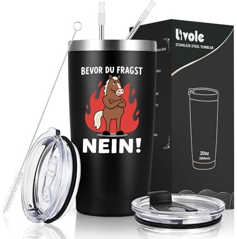Livole Tasse mit Spruch - Bevor du fragst: Nein! - Lustige Geschenke für Männer, Ihn, Kollegen, Beste Freund Geschenk, Geschenkideen Weihnachten, 600ml Edelstahl Weinbecher, 20oz Camping Becher