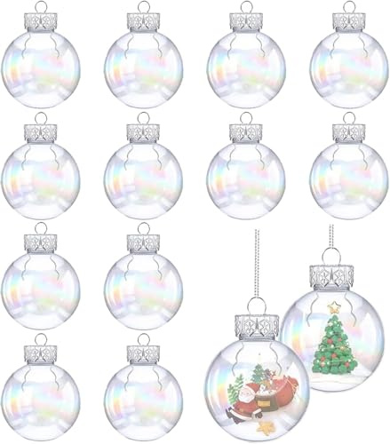 12 Stück Befüllbare Christbaumkugeln,6 cm Durchsichtige Christbaumkugeln,Weihnachtskugeln Kunststoff,Christbaumschmuck,für Weihnachtsschmuck,Weihnachtsbaum,Hochzeit,Partys,DIY Dekoration