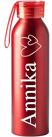Borraccia Personalizzata - Borraccia inciso con un nome - 600 ml - Borracce - Disponibile in diversi colori - Ideale per lo sport, la scuola, l'ufficio - Idea regalo per compleanno, Natale (Rosso) | Idea regalo per compleanno, Natale, sport, scuola, ufficio, borraccia personalizzabile con nome inciso con logo