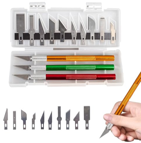 3 Pcs Cutter de précision pour Bricolage Artwork Cutting,Scalpel avec 10 Lames de Rechange,Cutter de précisioncouteau artisanal pour l'artisanat Découpe de Travail d'art Bricolage Sculpture