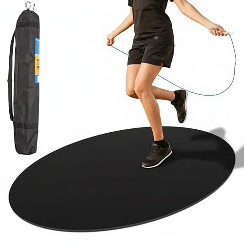 Springseil Matte – 6 mm dicke Seilsprungmatte für Indoor & Outdoor – rutschfeste Trainingsmatte für Seilspringen, Yoga & Fitness – ovale Sportmatte inkl. Tragetasche (Schwarz)